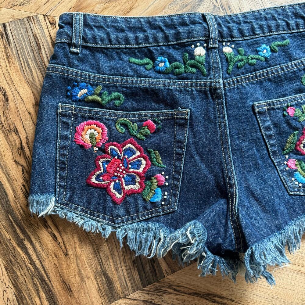 Farm Rio Embroidered Cut Off Jean Shorts - Picture 2 of 8